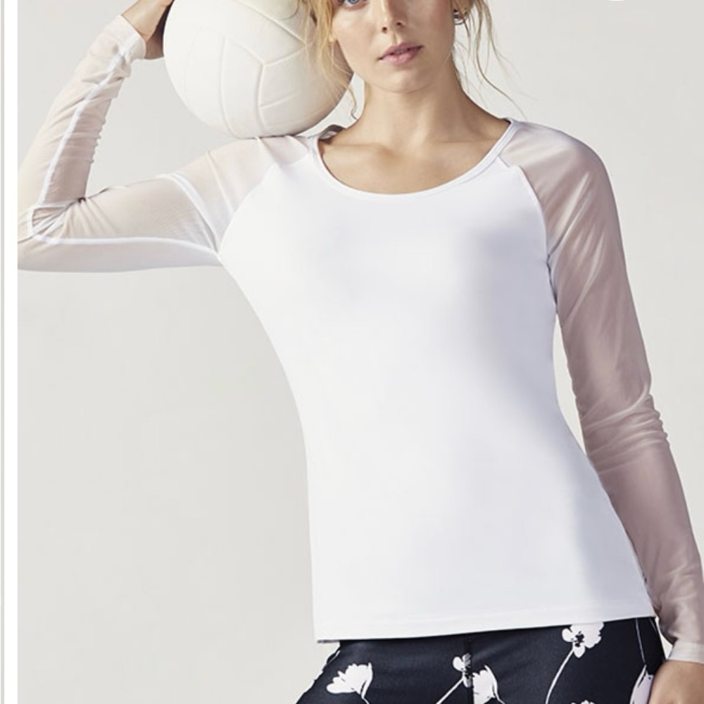White Long Sleeve Top with Mesh Sleeves